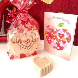 Valentine heart soap gift package for a Teacher. Card Included.